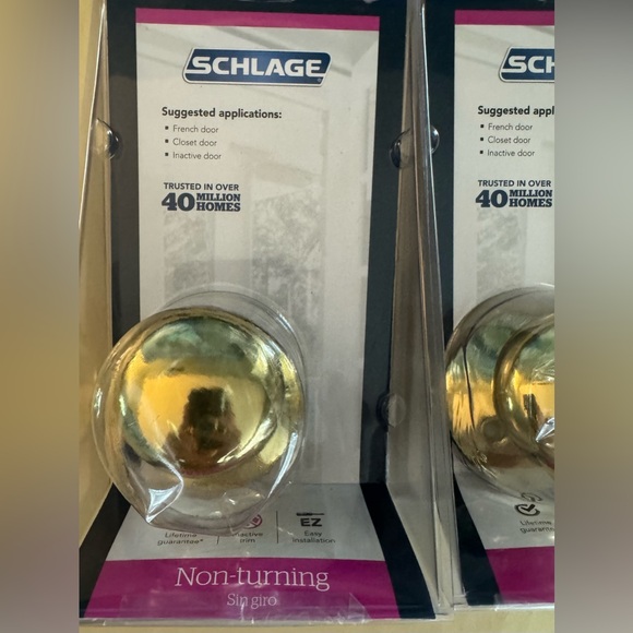 3 Schlage Bright Brass Door Handles - non-turning. Never used & in original box - Picture 3 of 10